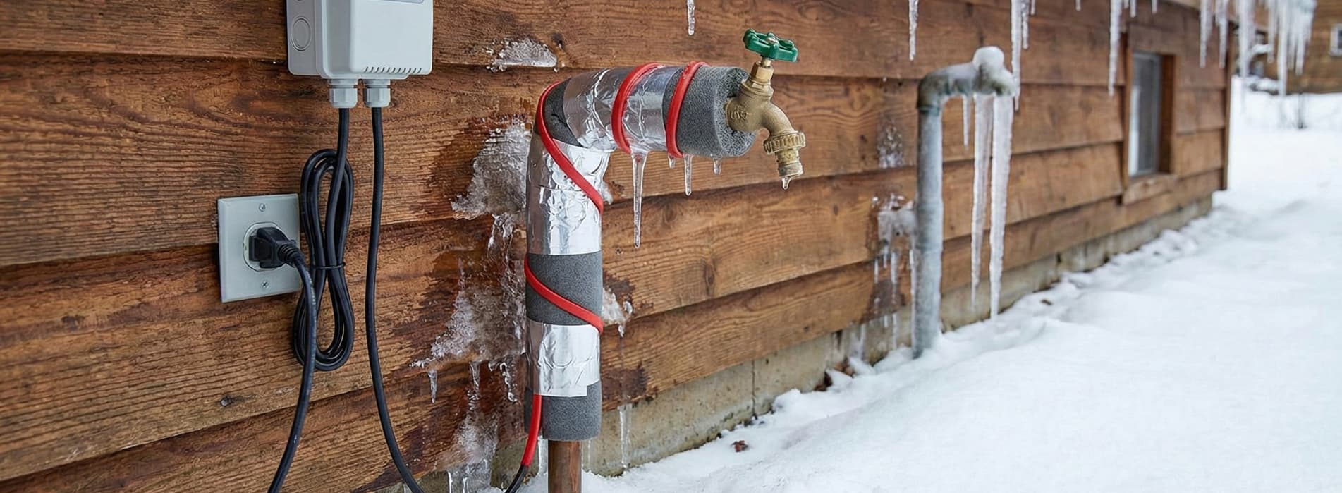 Труба с антифризом и нагревательным кабелем